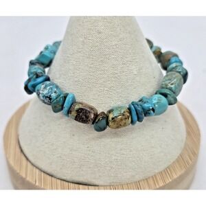 American Turquoise Gemstone Bracelet Natural Stretchy 6 3/4" Round Nuggets Chips